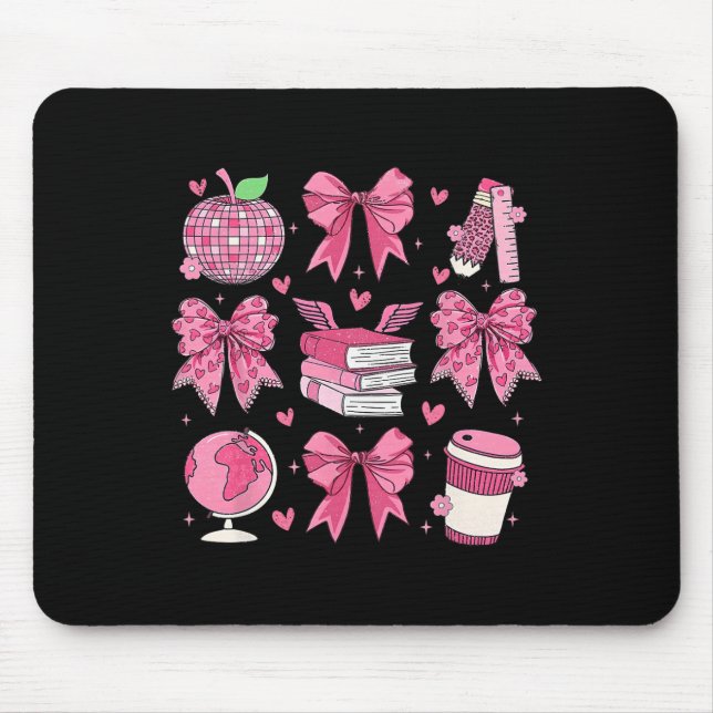 Coquette Pink Bow Apple Teacher Appreciation Valen Mouse Pad (Front)