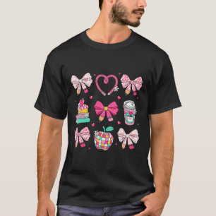 Coquette Pink Bow Apple Teacher Appreciation Valen T-Shirt