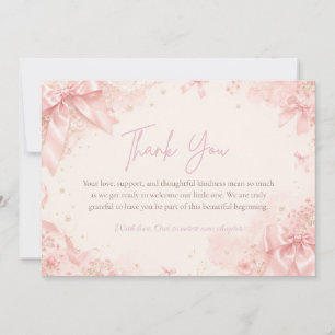Coquette Pink Bow Baby Shower Thank You Flat Note  Card