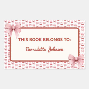 Coquette Pink Bow Back to School Bookplate Sticker