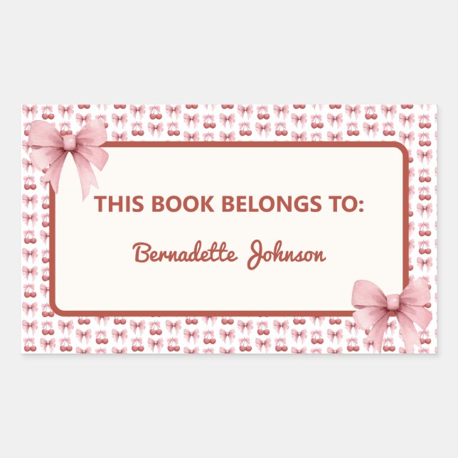 Coquette Pink Bow Back to School Bookplate Sticker (Front)