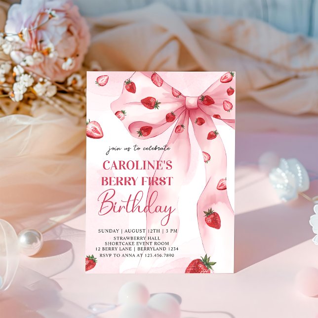 Coquette Pink Bow Berry Invitation d'anniversaire (Créateur téléchargé)