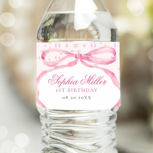 Coquette Pink Bow Birthday Water Bottle Label