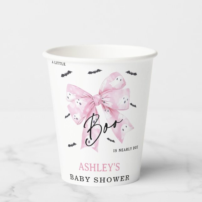 Coquette Pink Bow Boo Baby Shower  Paper Cups (Front)