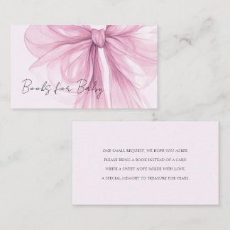 Coquette Pink Bow Books for Baby Shower Enclosure Card