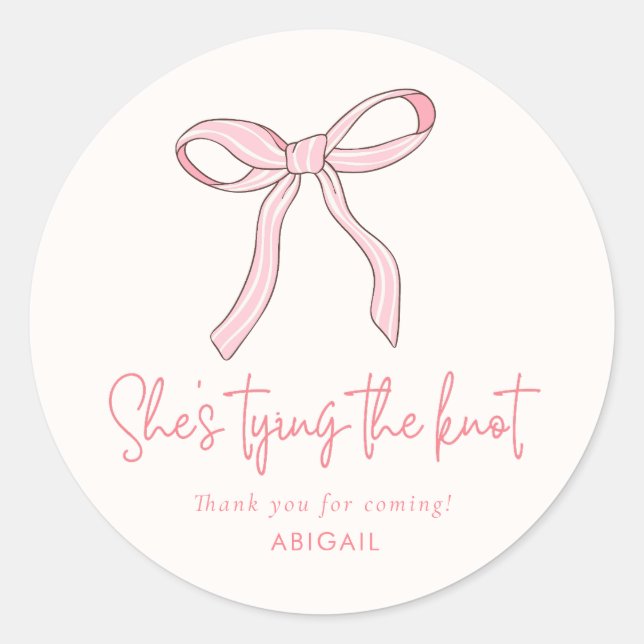Coquette Pink Bow Bridal Shower Favour Classic Round Sticker (Front)