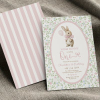 Coquette Pink Bow Bunny Rabbit Girl 1st Birthday