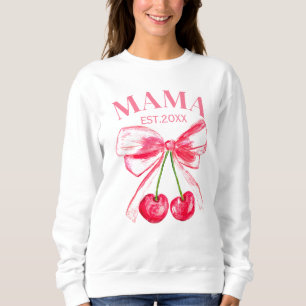 Coquette Pink Bow Cherries Cute Mom Aesthetic Sweatshirt