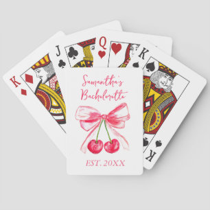 Coquette Pink Bow Cherry Bachelorette Party  Playing Cards