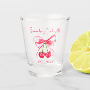 Coquette Pink Bow Cherry Bachelorette Party Shot Glass