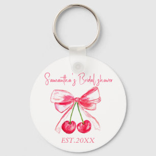 Coquette Pink Bow Cherry Bridal shower  Keychain