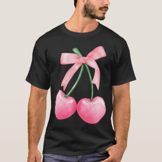 Coquette Pink Bow Cherry Valentines Day Aesthetic T-Shirt