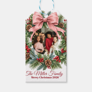 Coquette Pink Bow Christmas Photo Ornament Gift Tags