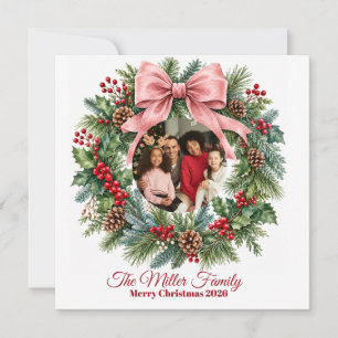 Coquette Pink Bow Christmas Photo Ornament Invitation