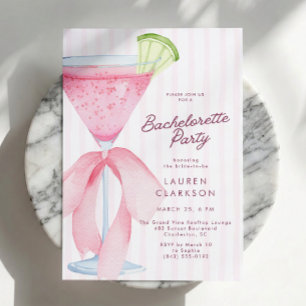 Coquette Pink Bow Cocktail Bachelorette Party Invitation