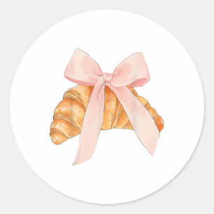 Coquette Pink Bow Croissant Cute Baking Baker Past Classic Round Sticker