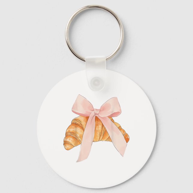 Coquette Pink Bow Croissant Cute Baking Baker Past Keychain (Front)