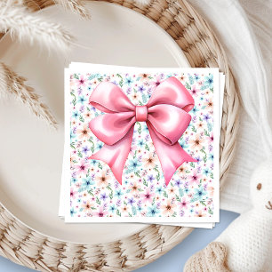 Coquette Pink Bow Elegant Floral Design Napkin