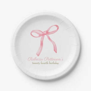 Coquette Pink Bow Feminine Bday Party Personalized Paper Plate