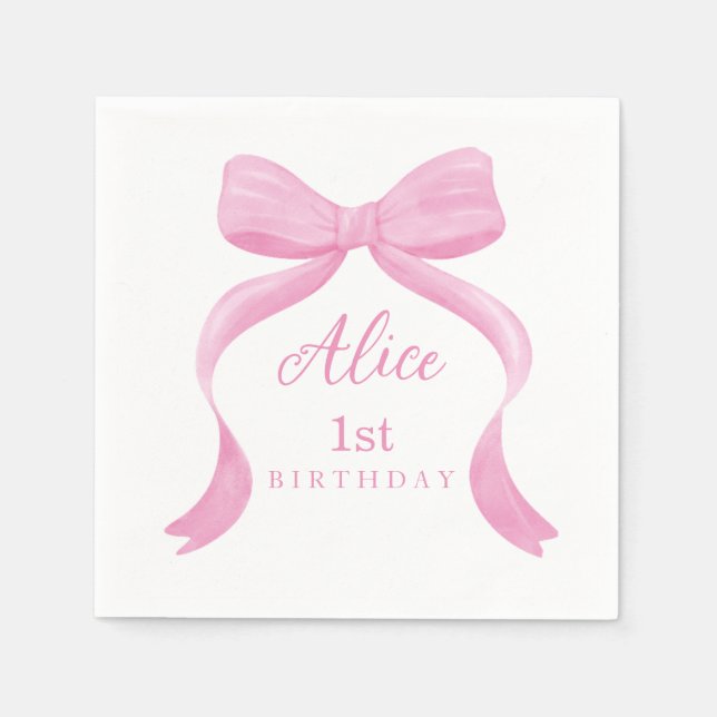 Coquette Pink Bow First Birthday Napkins (Front)