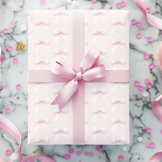Coquette Pink Bow First Birthday Wrapping Paper (Creator Uploaded)