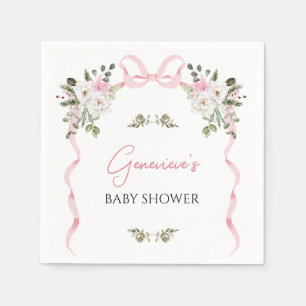 Coquette Pink Bow Floral Baby Shower Paper Napkin