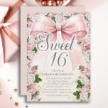Coquette Pink Bow Floral Vintage Sweet 16 Invitation<br><div class="desc">Elegant vintage pink coquette bow with blush pink watercolor floral (roses) and painted green watercolor leaves on pink Sweet 16 birthday party invitation. Contact me for assistance with your customizations to request additional matching or coordinating Zazzle products for your event.</div>