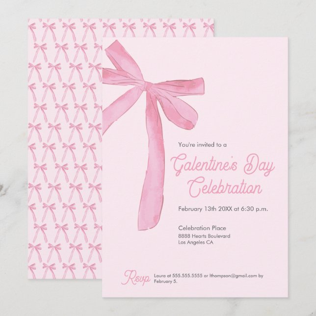 Coquette Pink Bow Galentine’s Day Chic custom Invitation (Front/Back)