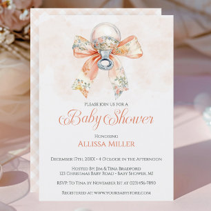 Coquette Pink Bow Gingham Girl Baby Shower Invitation