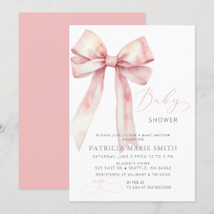 Coquette Pink Bow Girl Baby Shower Invitation