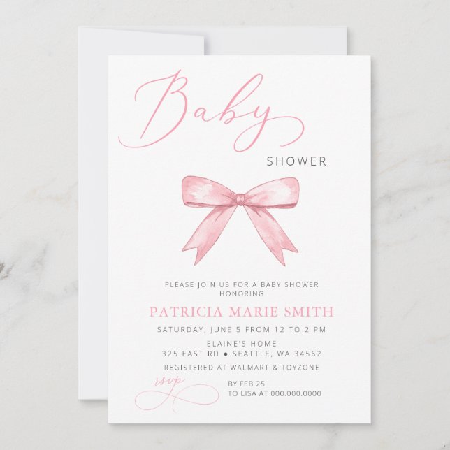 Coquette Pink Bow Girl Baby Shower Invitation (Front)