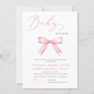 Coquette Pink Bow Girl Baby Shower Invitation