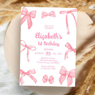 Coquette Pink Bow Girl Birthday Invitation