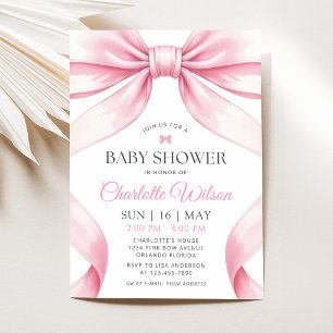  Coquette Pink Bow Girl First Birthday Invitation