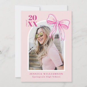 Coquette Pink Bow Graduation Announcement Photo