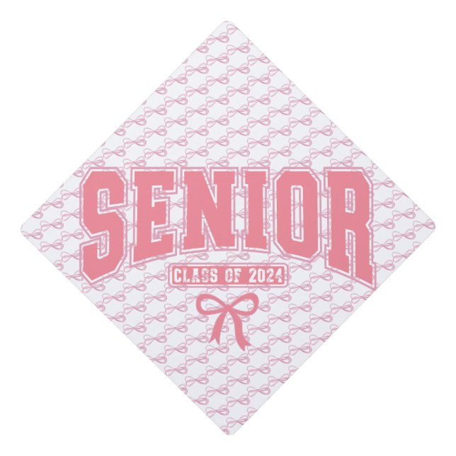 Coquette Pink Bow Graduation Cap Topper (Front)