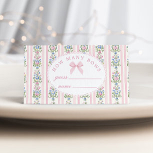 Coquette Pink Bow How many Bows baby shower game Enclosure Card