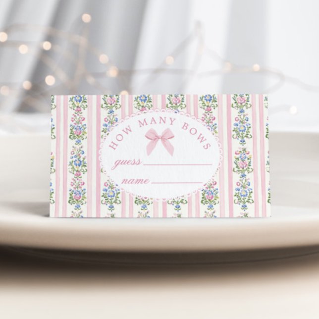 Coquette Pink Bow How many Bows baby shower game Enclosure Card (Creator Uploaded)