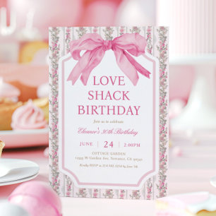Coquette Pink Bow Love Shack Birthday Party Invitation
