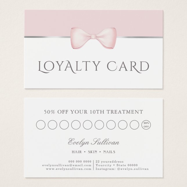 Coquette pink bow loyalty card (Front & Back)