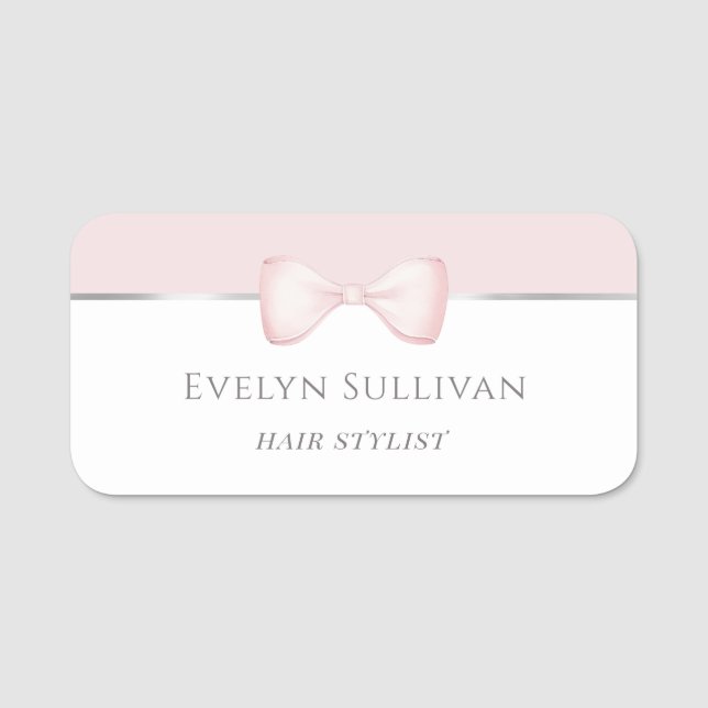 Coquette pink bow magnetic name tag (Front)