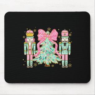 Coquette Pink Bow Nutcracker Christmas Tree Preppy Mouse Pad