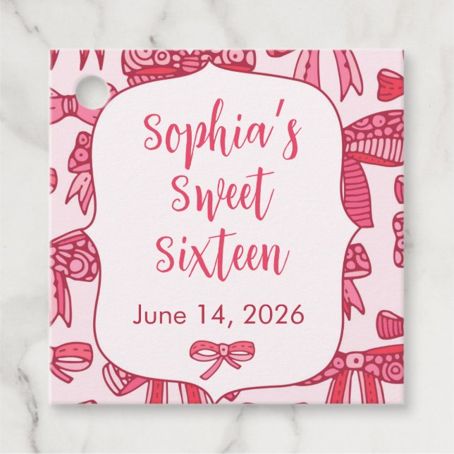 Coquette Pink Bow Party Favour Tag (Front)