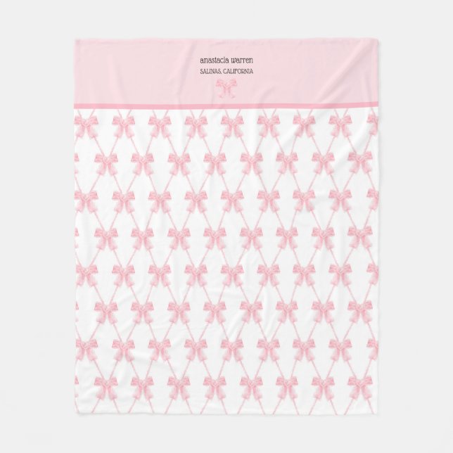 Coquette Pink Bow Personalized Fleece Blanket (Front)