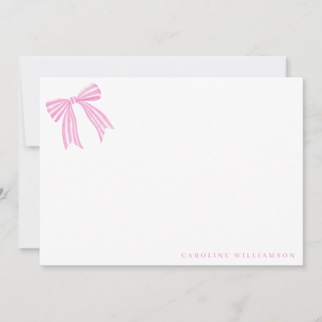 Coquette Pink Bow Personalized Name Stationery Thank You Card (Front)