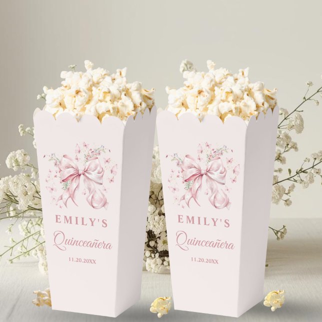 Coquette Pink Bow Quinceanera Sweet 16 Popcorn Favor Box (Coquette Pink Bow Birthday Popcorn Favor Box)