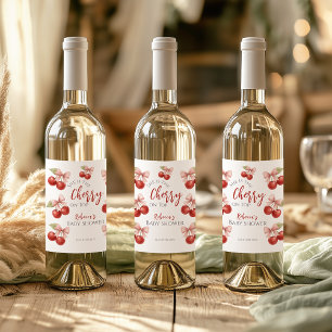 Coquette Pink Bow Red Cherry on Top Baby Shower Wine Label