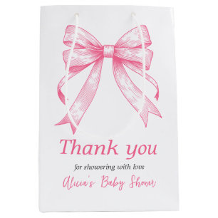 Coquette Pink Bow Retro Girl Baby Shower Medium Gift Bag