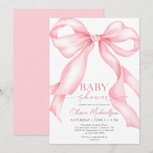 Coquette Pink Bow Ribbon Elegant Girl Baby Shower Invitation