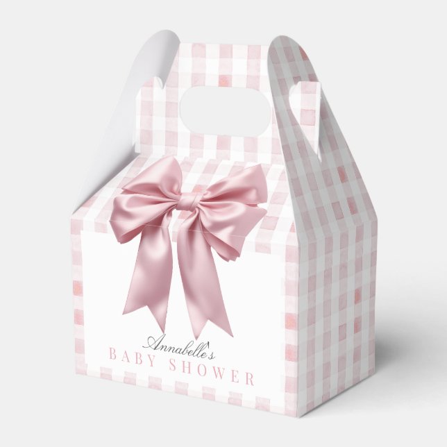 Coquette Pink Bow Ribbon Girl Baby Shower Favor Box (Front Side)